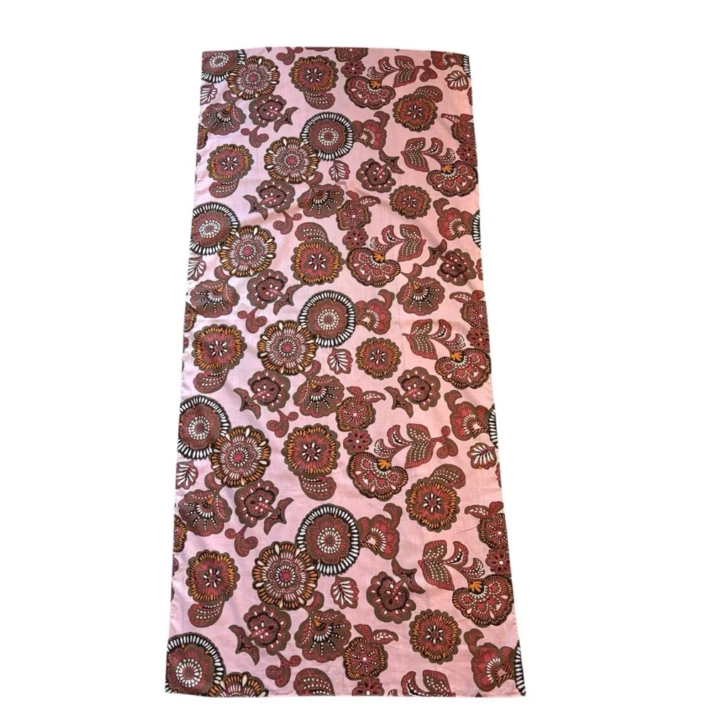 Vintage Echo Paisley Floral 100% Cotton Scarf Wrap Oblong PInk Brown Retro
